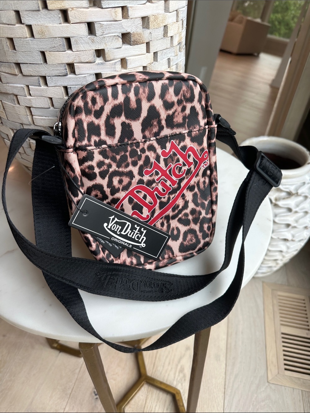 Von Dutch Pink and Black Leopard Print Mini Crossbody